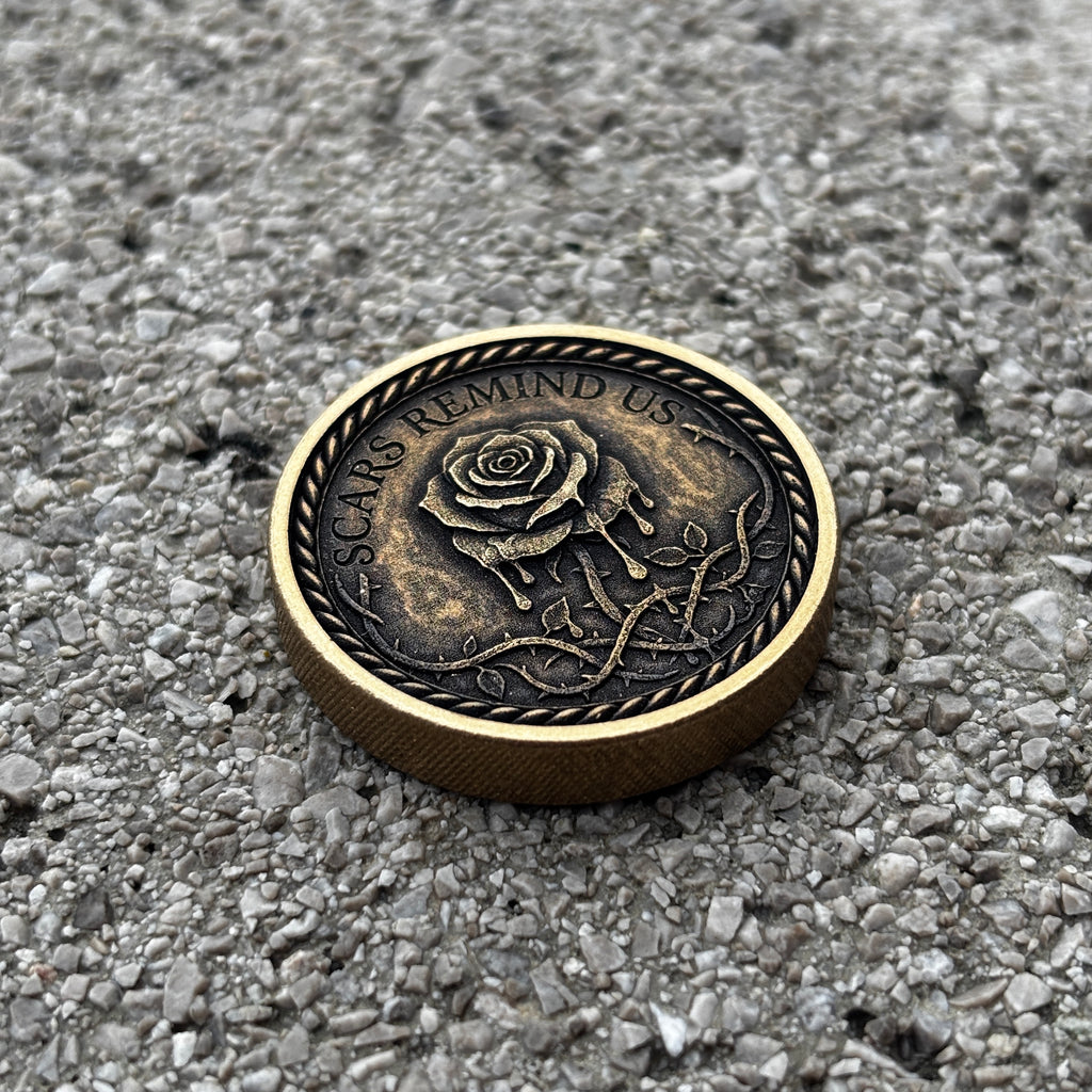 SCARS REMIND US | Solid Brass EDC Coin | ONE OF A KIND