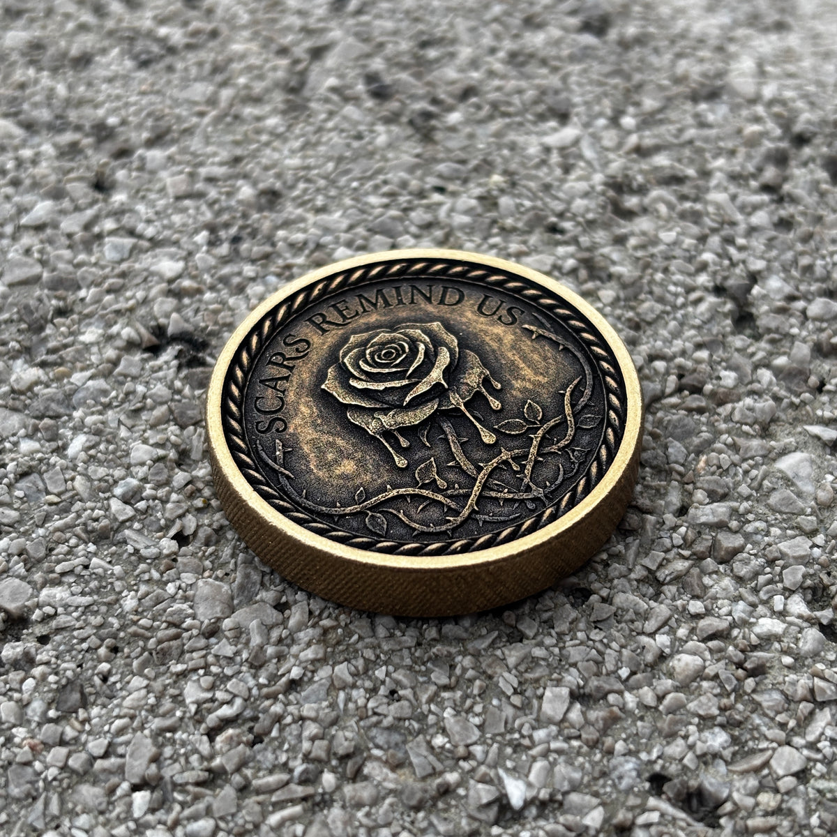 SCARS REMIND US | Solid Brass EDC Coin | ONE OF A KIND